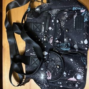 Handbag/Purse Galactic/Celestial pattern on black background and black interior!